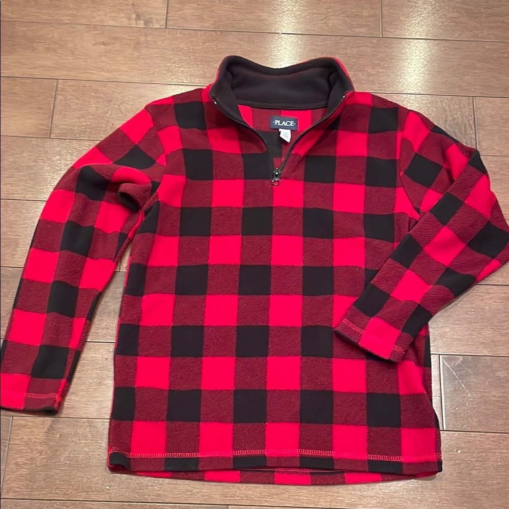 Red and Black Plaid Quarter-Zip Pullover